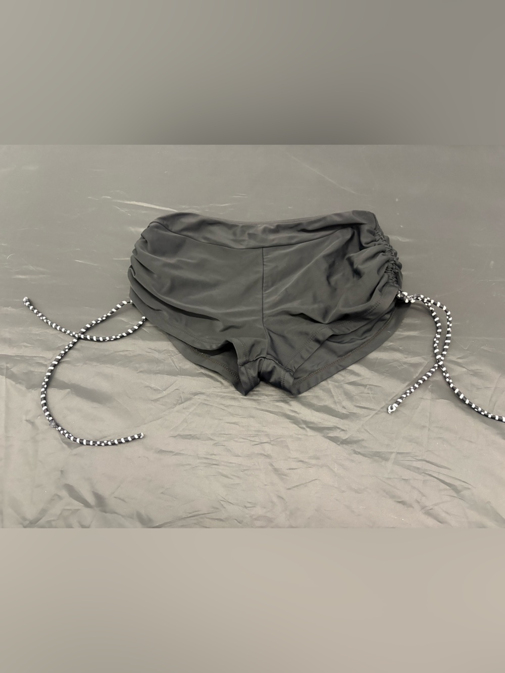 Women's Black Ruched Side-Tie Swim Shorts